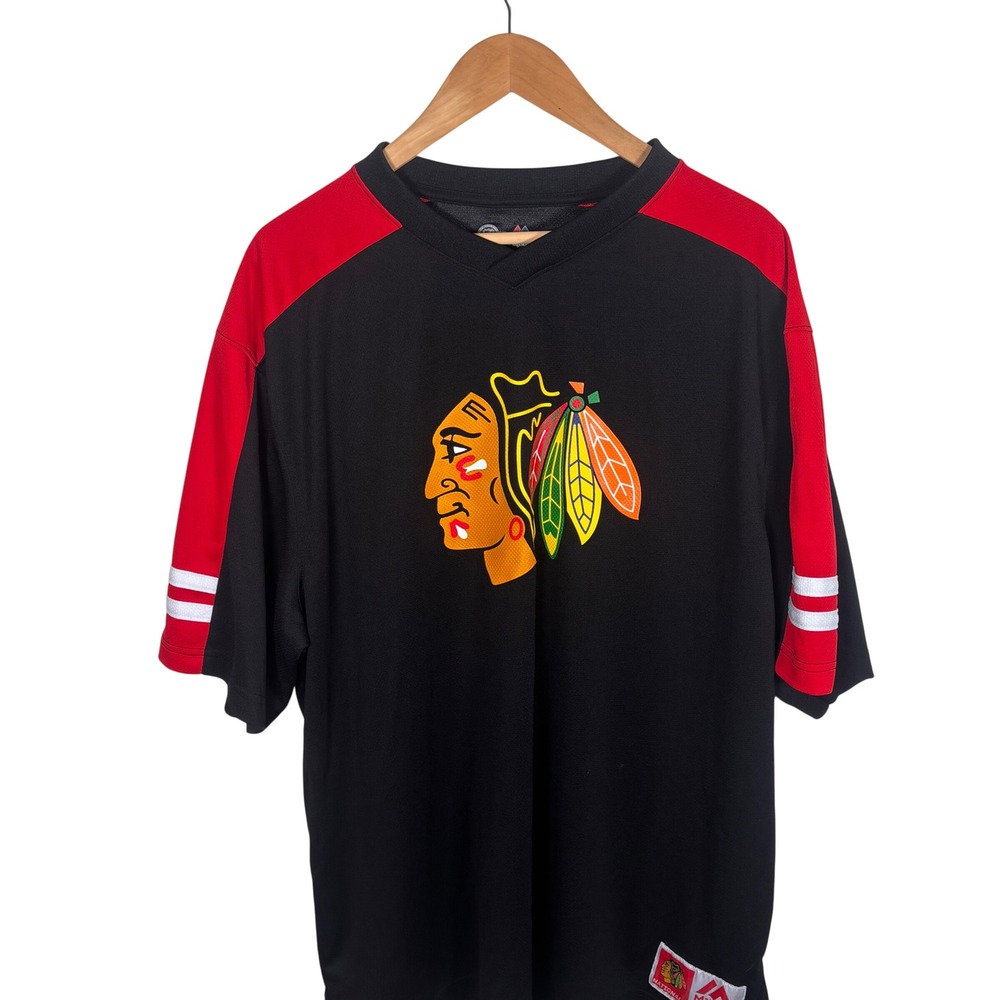 Majestic Chicago Blackhawks NHL Jersey Mens 2XL Black Red Short Sleeve Mesh